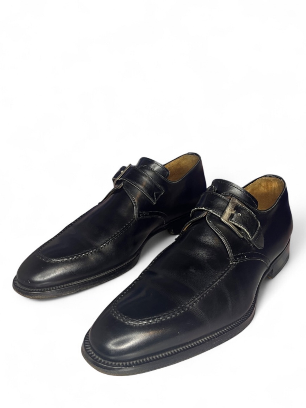 Magnanni Lennon Black Leather Buckle Monk Strap Dress Shoe Cap Toe Men’s 10